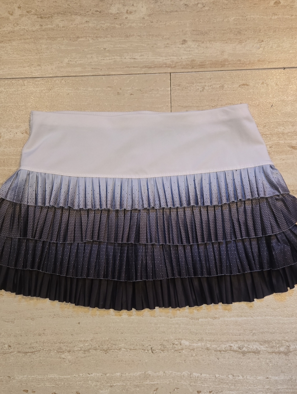 Lucky in Love White/Charcoal Ombre Multi-Tiered Pleated Leisure Skort